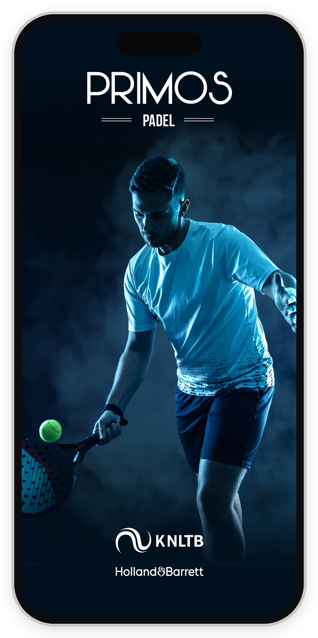 Startscherm van de app van Primos Padel