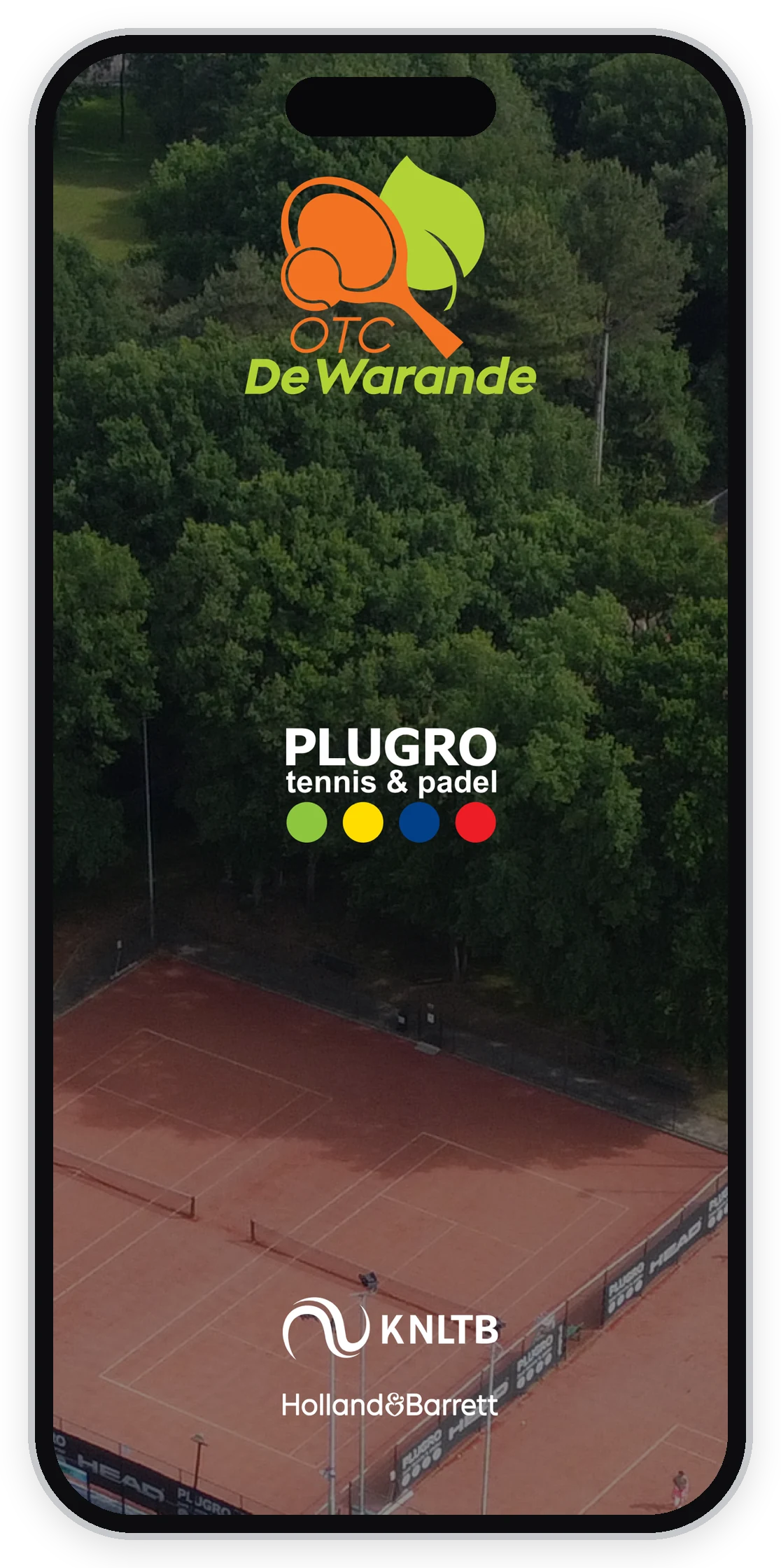 Startscherm van de app van OTC de Warande